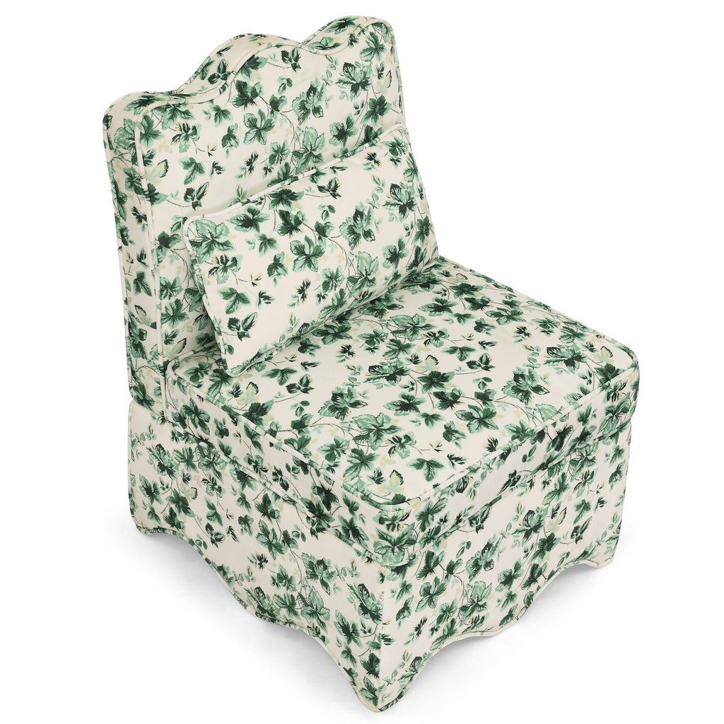 Dining Chair Flannelette Floral Green Armless Wood Frame 25x26x35 In