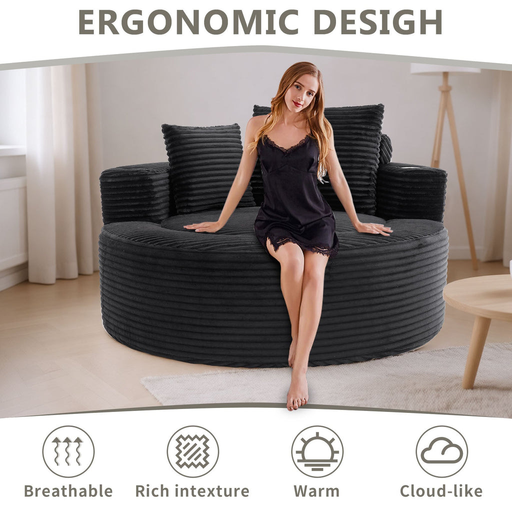 55" Round Memory Foam Velvet Sofa Bed with Cup Holder