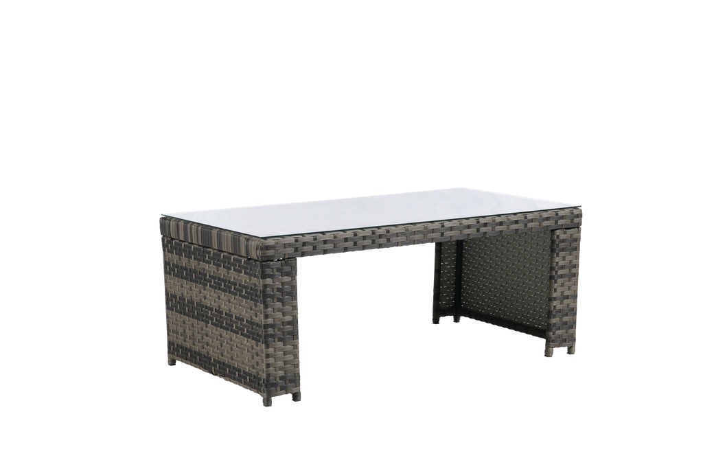 Outdoor Patio Rattan Set 6 Piece Seats 8 Dark Blue