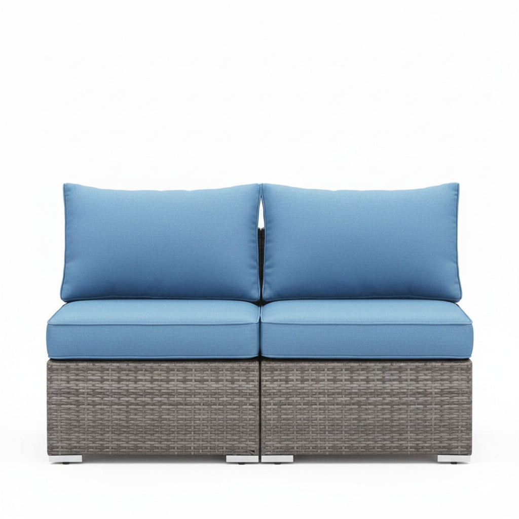 Outdoor Patio Sofa Set PE Rattan Blue 2 Piece Armless Modular