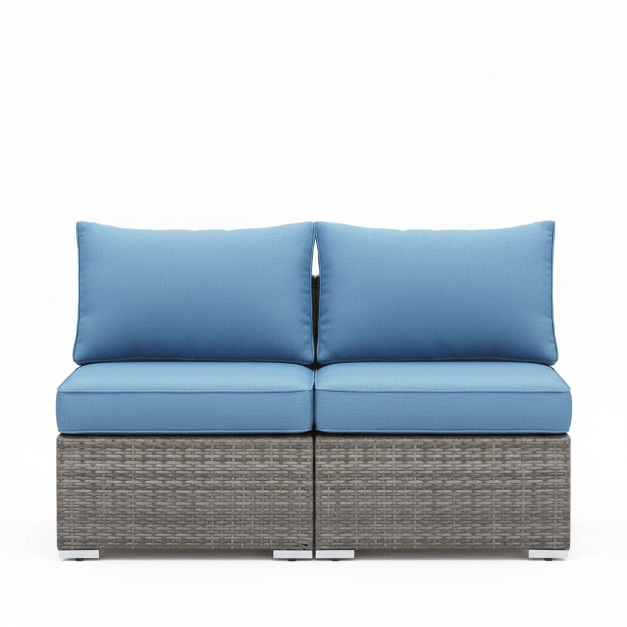 Outdoor Patio Sofa Set PE Rattan Blue 2 Piece Armless Modular