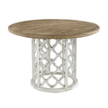 Round Wooden Dining Table With Ornate Cut Out Base - Brown / Antique White