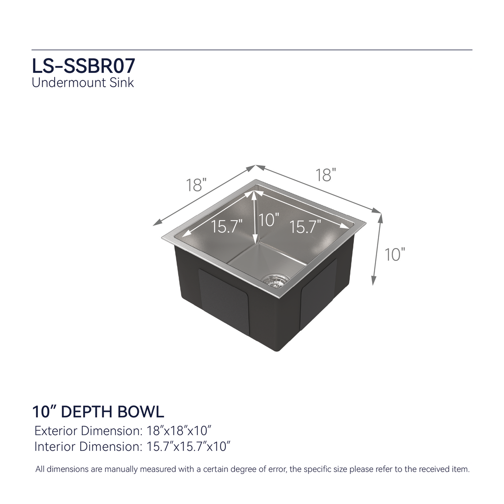 Stainless Steel Kitchen Sink, 18"x18" Single Bowl Undermount