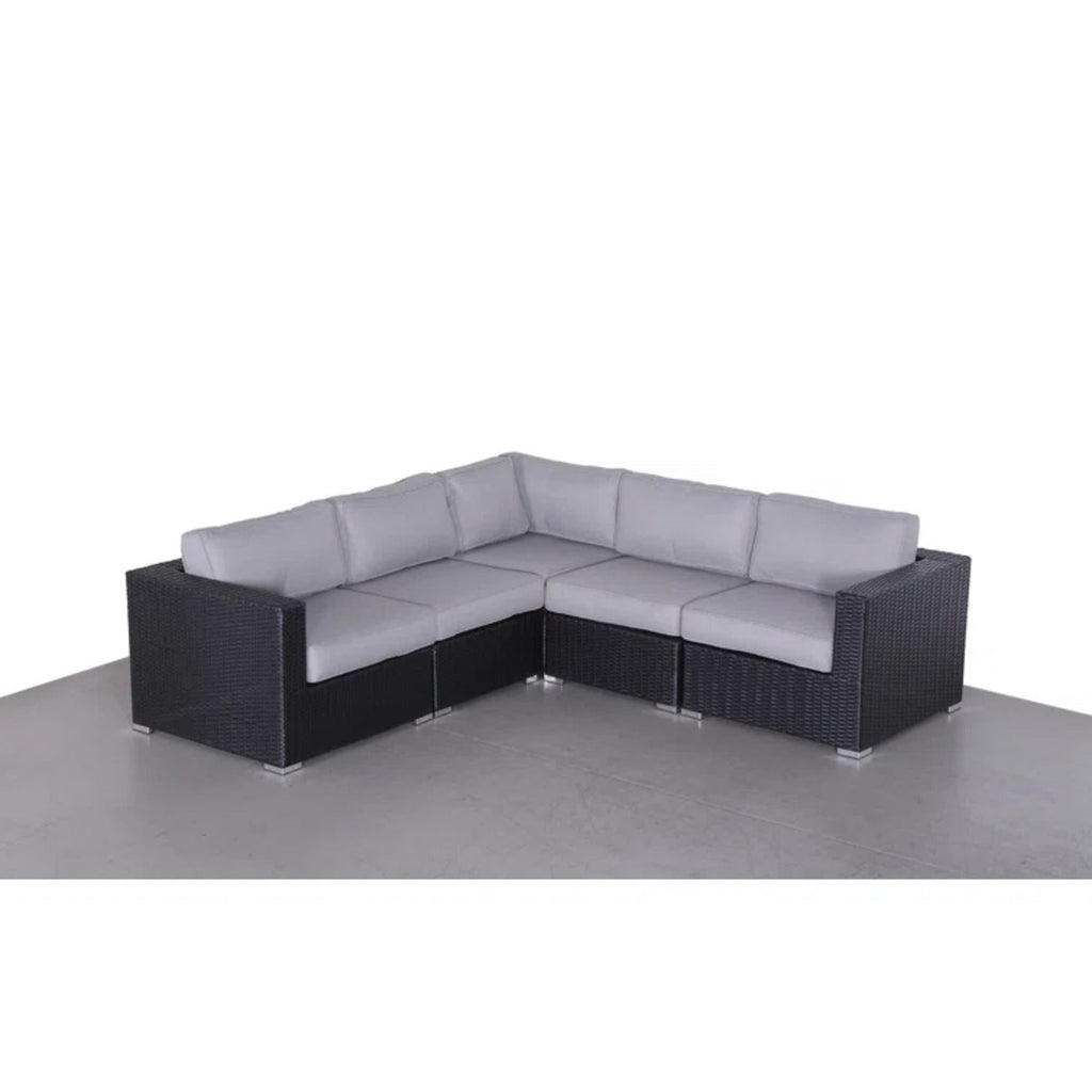 Outdoor Sectional Set HDPE Wicker Aluminum Black L-Shape 94 In 300 LB