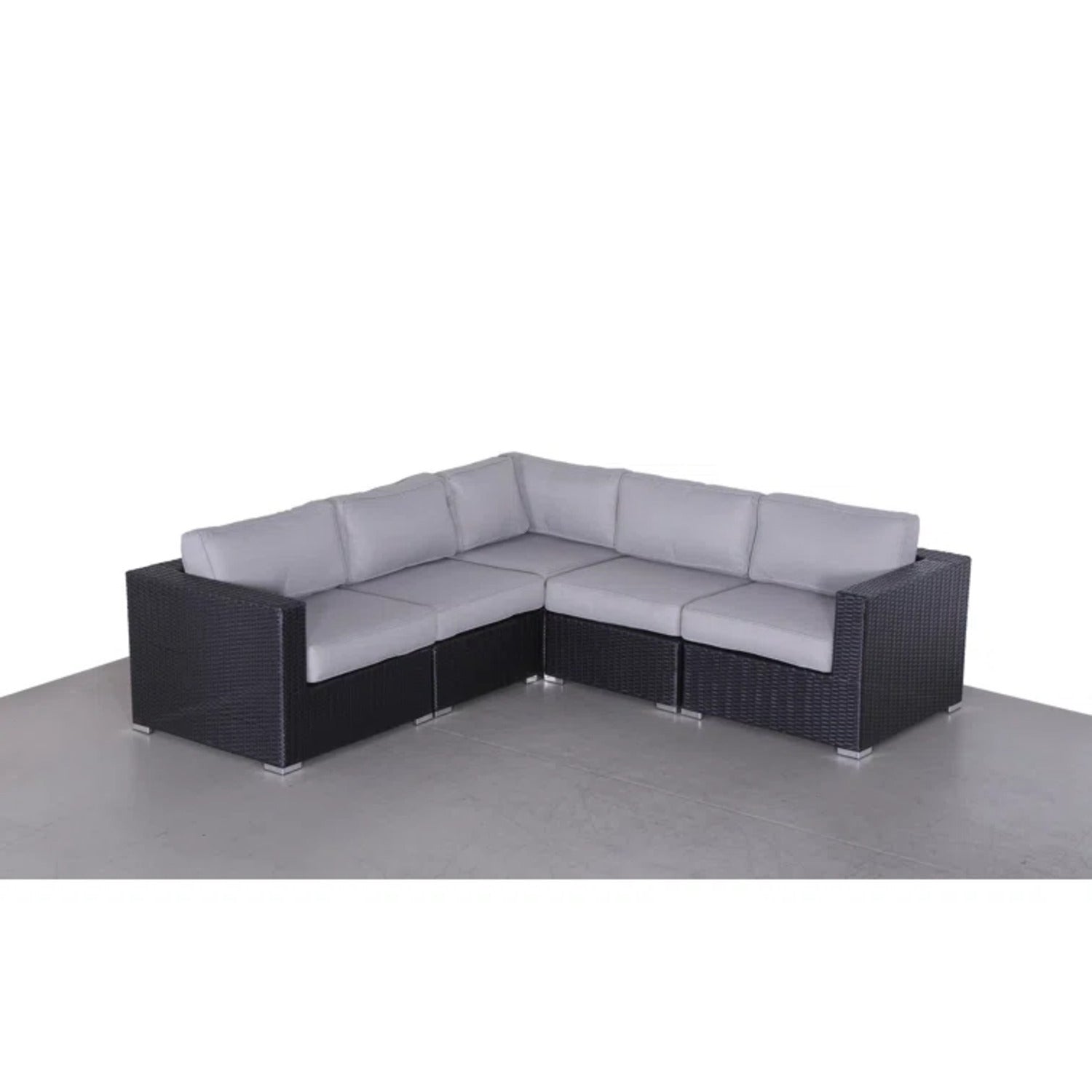 Outdoor Sectional Set HDPE Wicker Aluminum Black L-Shape 94 In 300 LB