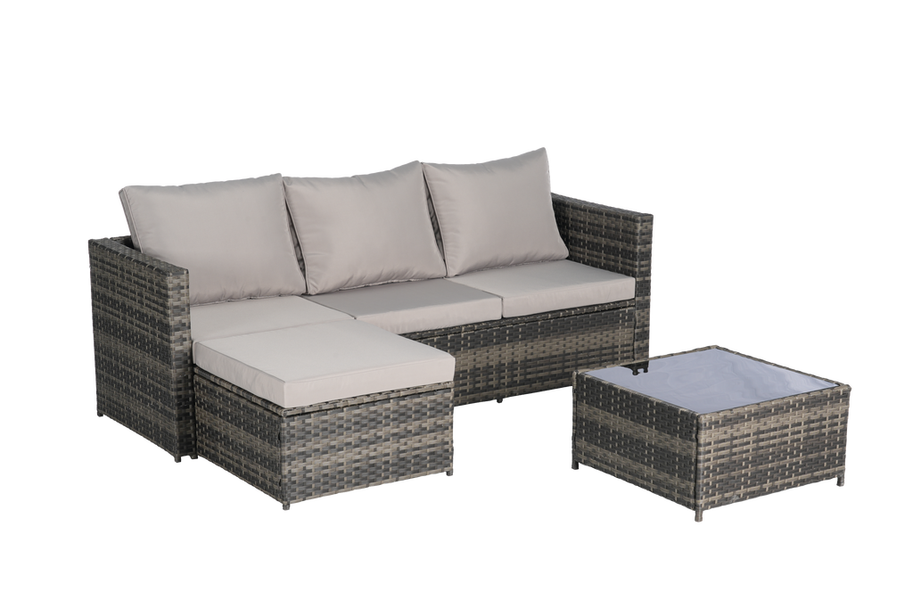 Outdoor Sectional Set PE Rattan Steel Light Gray L-Shape 3 Piece Seats 4