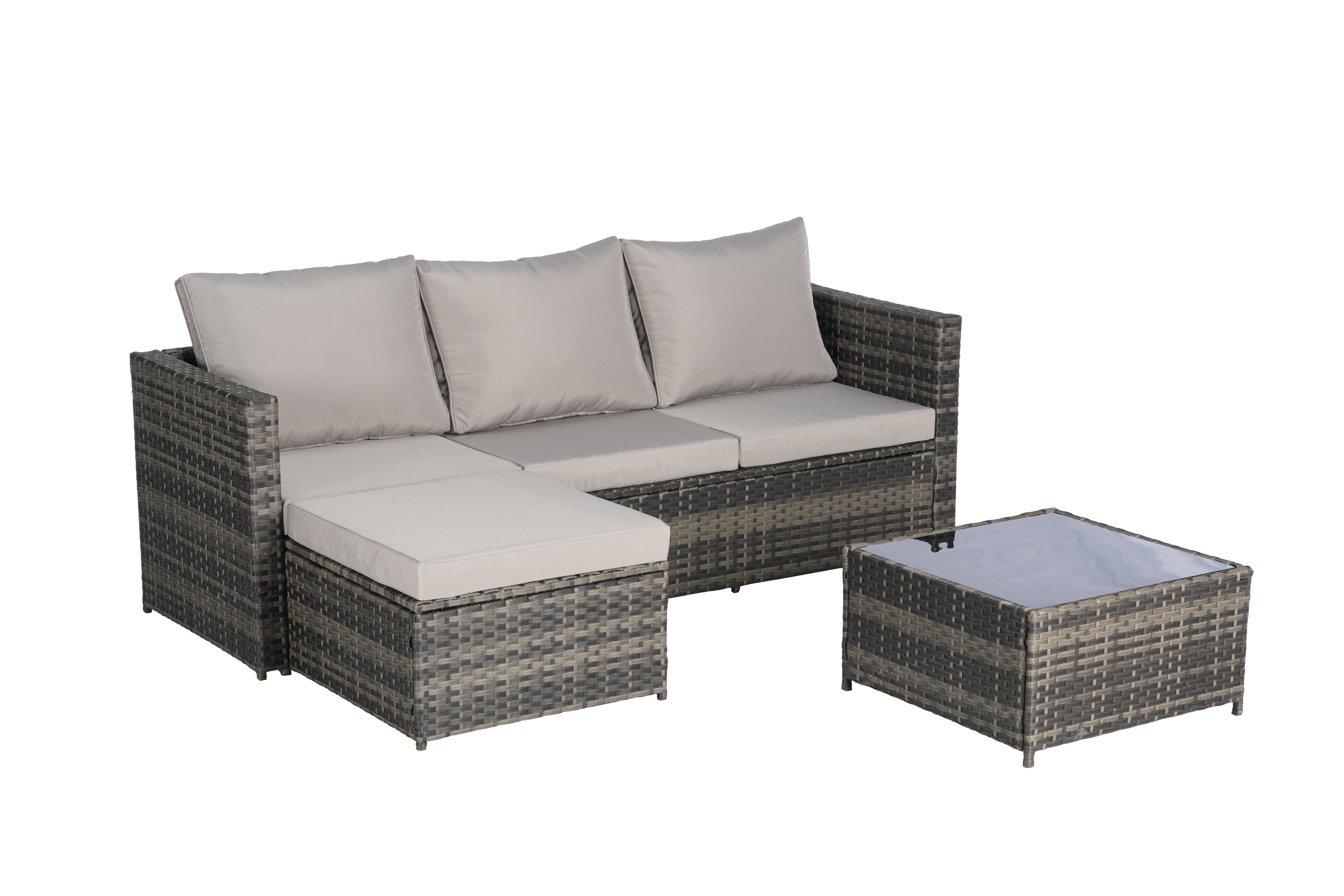 Outdoor Sectional Set PE Rattan Steel Light Gray L-Shape 3 Piece Seats 4
