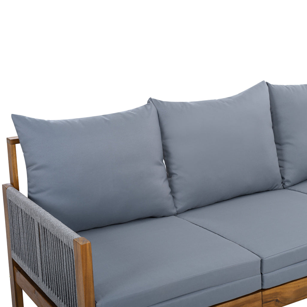 Chaise Lounge Acacia Wood Rope Natural Gray Cushion Convertible 3 Seat