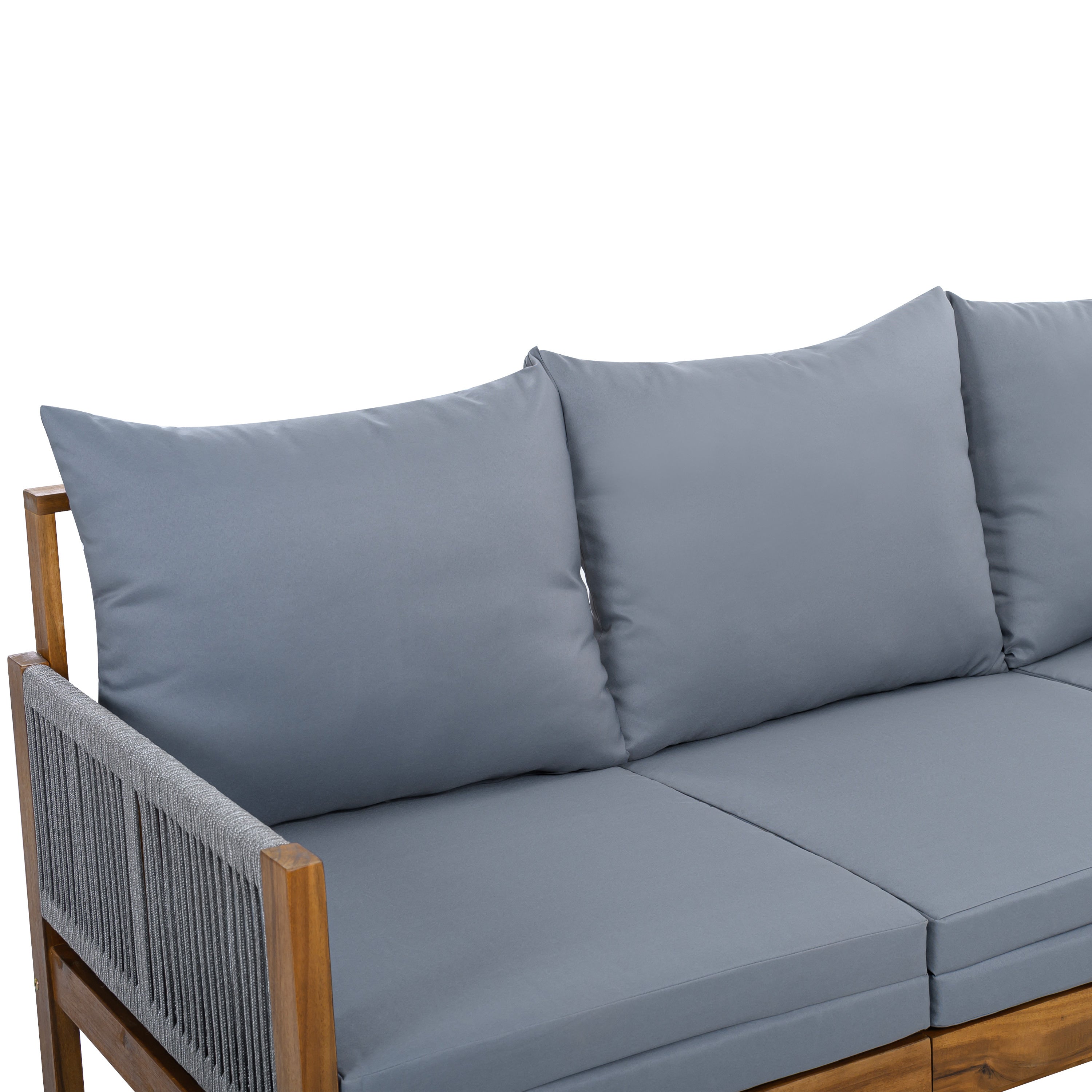Chaise Lounge Acacia Wood Rope Natural Gray Cushion Convertible 3 Seat
