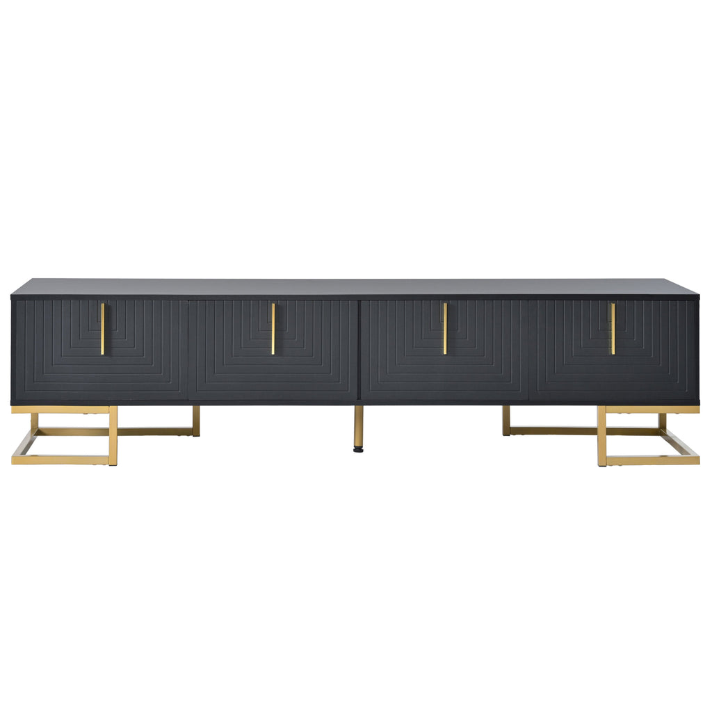 TV Stand Modern Black Gold Geometric Door MDF Adjustable Shelves Fits 80 In