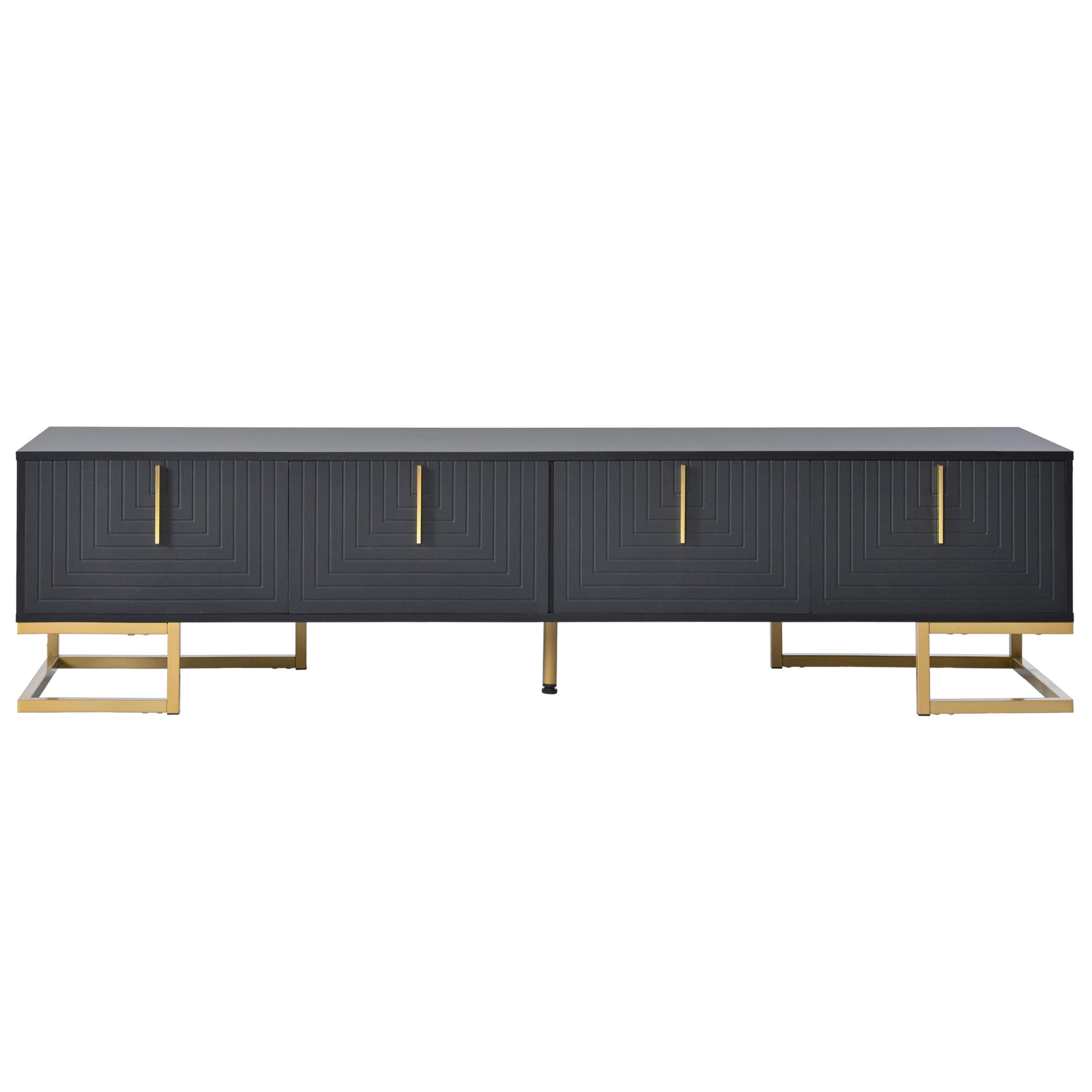 TV Stand Modern Black Gold Geometric Door MDF Adjustable Shelves Fits 80 In