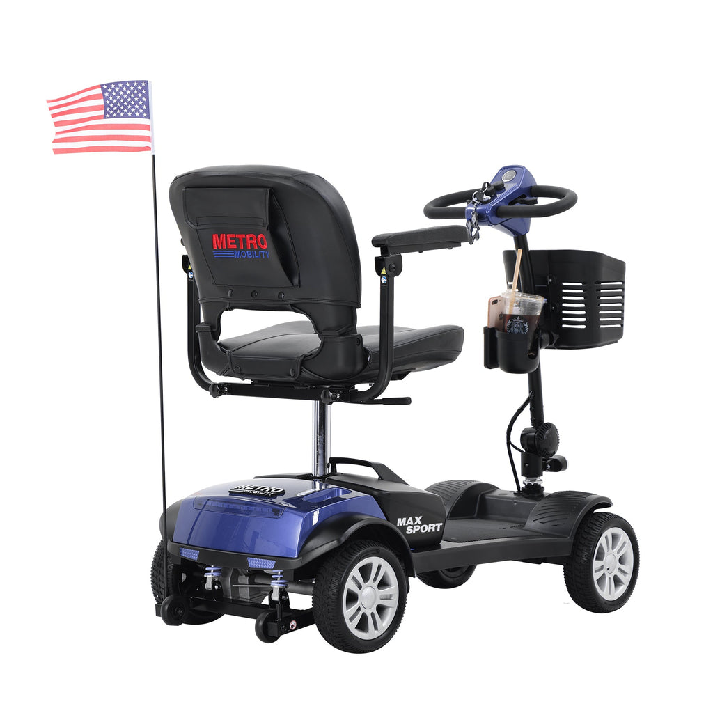 Mobility Scooter 4-Wheel Metal Blue 300 LB 10 Mile Basket Cup Holder 5 mph