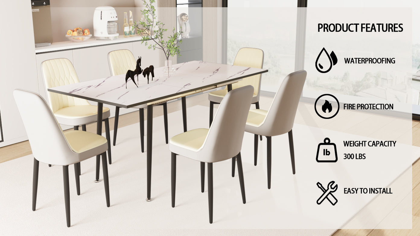 47'-63' expandable dining table set for 2-6 people, equipped with PU fabric