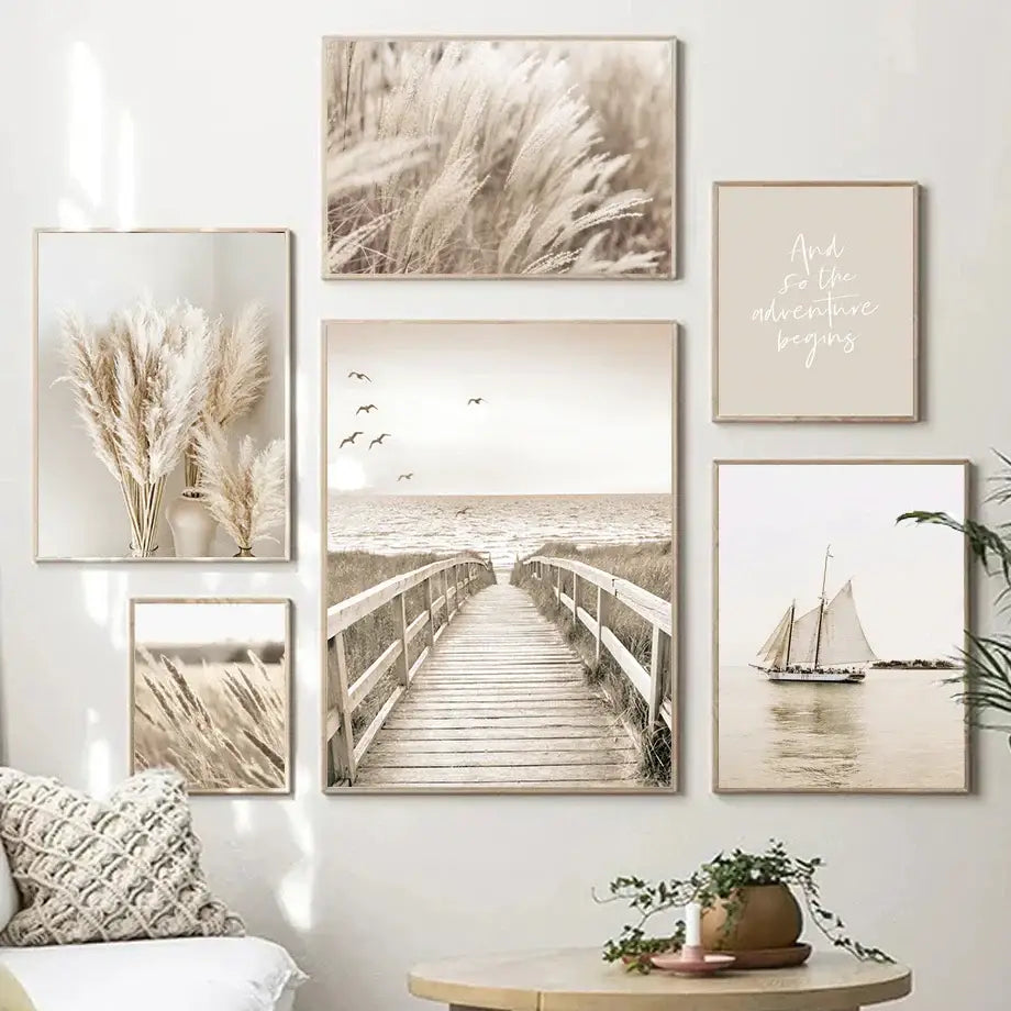 Nordic red & white lighthouse beach landscape canvas living room art