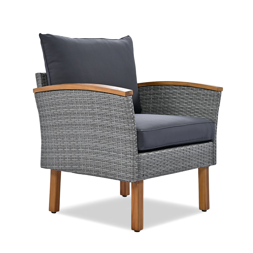 Outdoor Sectional Set PE Rattan Acacia Wood Gray 9 Piece 250 LB