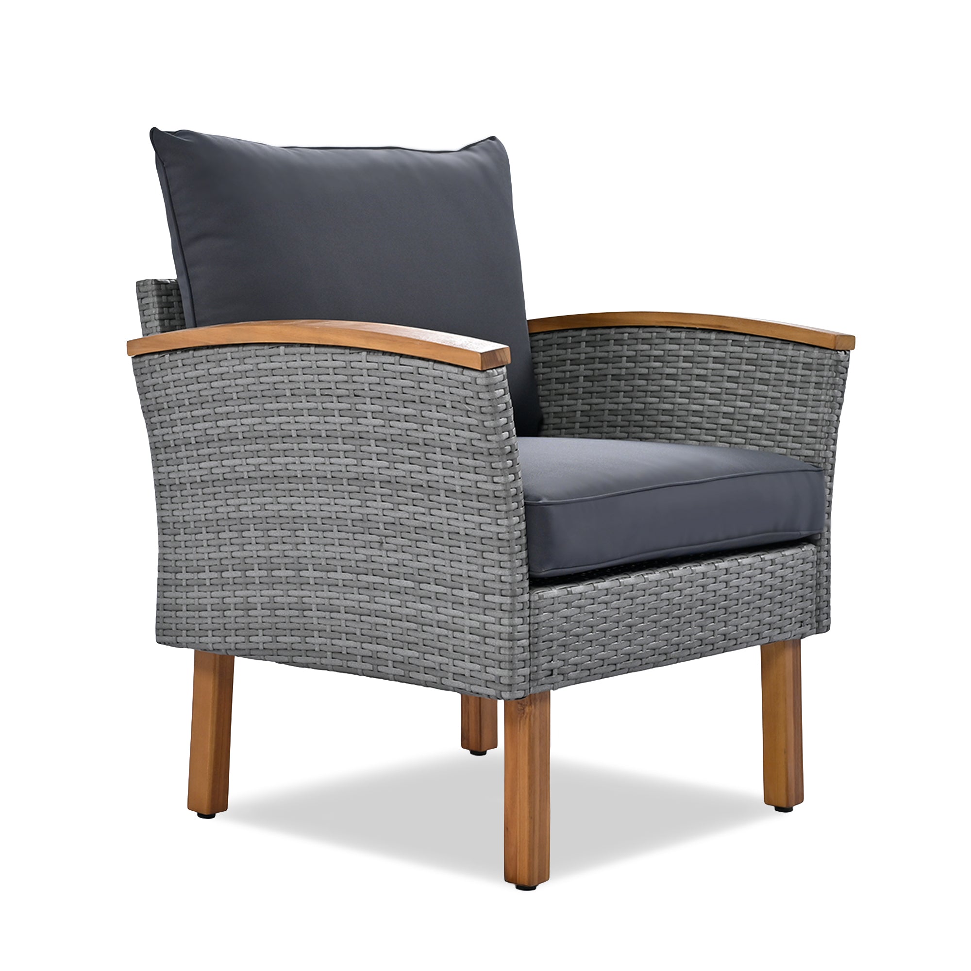 Outdoor Sectional Set PE Rattan Acacia Wood Gray 9 Piece 250 LB