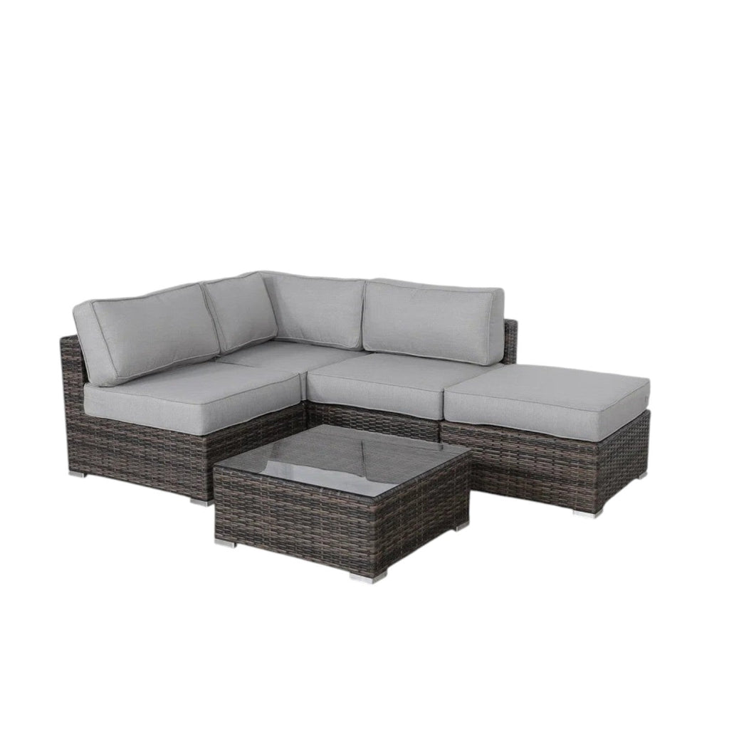 Outdoor Sofa Set HDPE Wicker Brown 3 Piece Sofa Ottoman Glass Table Seats 3