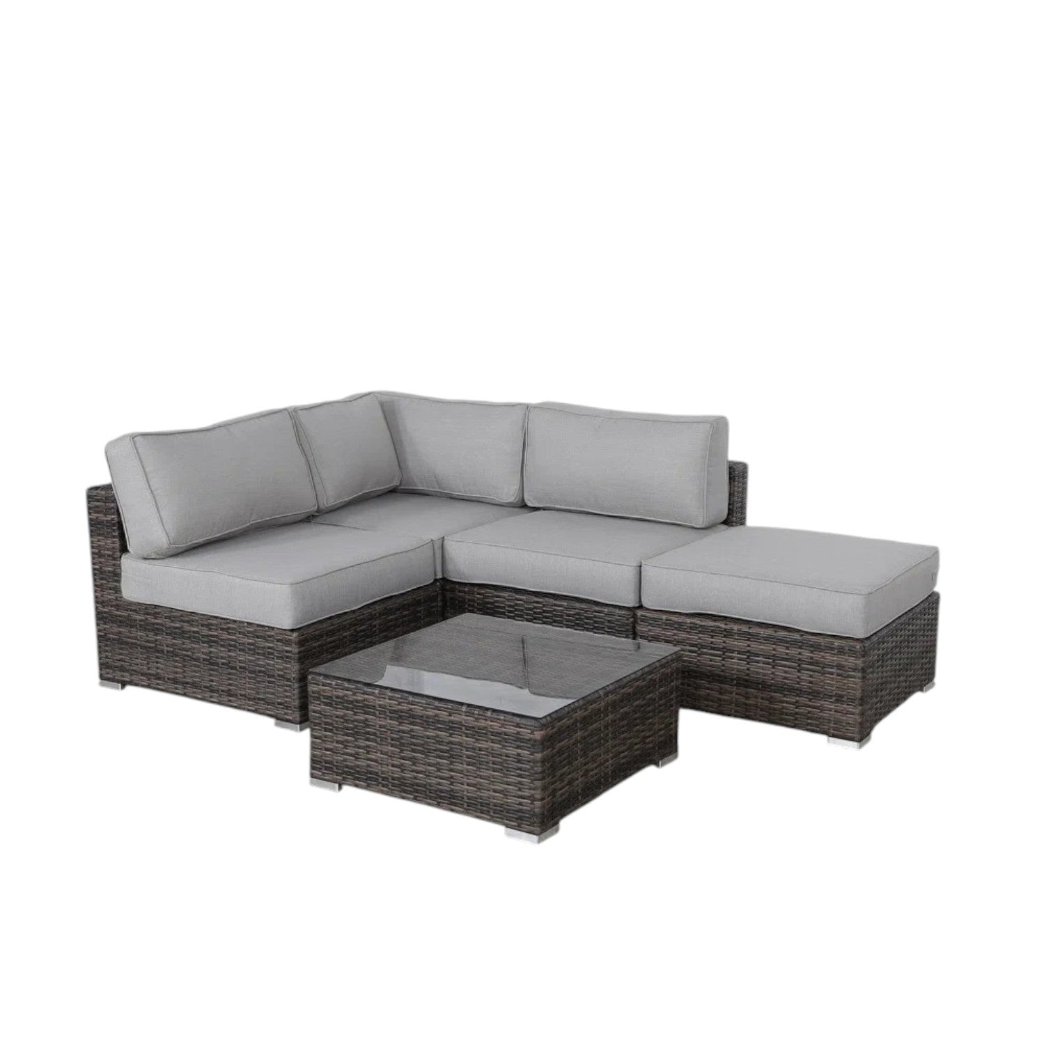 Outdoor Sofa Set HDPE Wicker Brown 3 Piece Sofa Ottoman Glass Table Seats 3