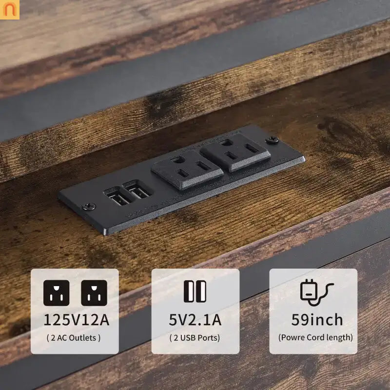 Bed Frame Queen LED Headboard Antique Brown USB Ports Storage