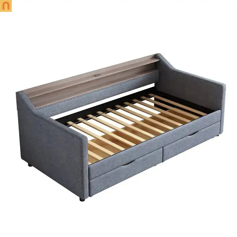 Bed Frame Daybed Twin Linen Light Gray 16-Color LED USB Storage