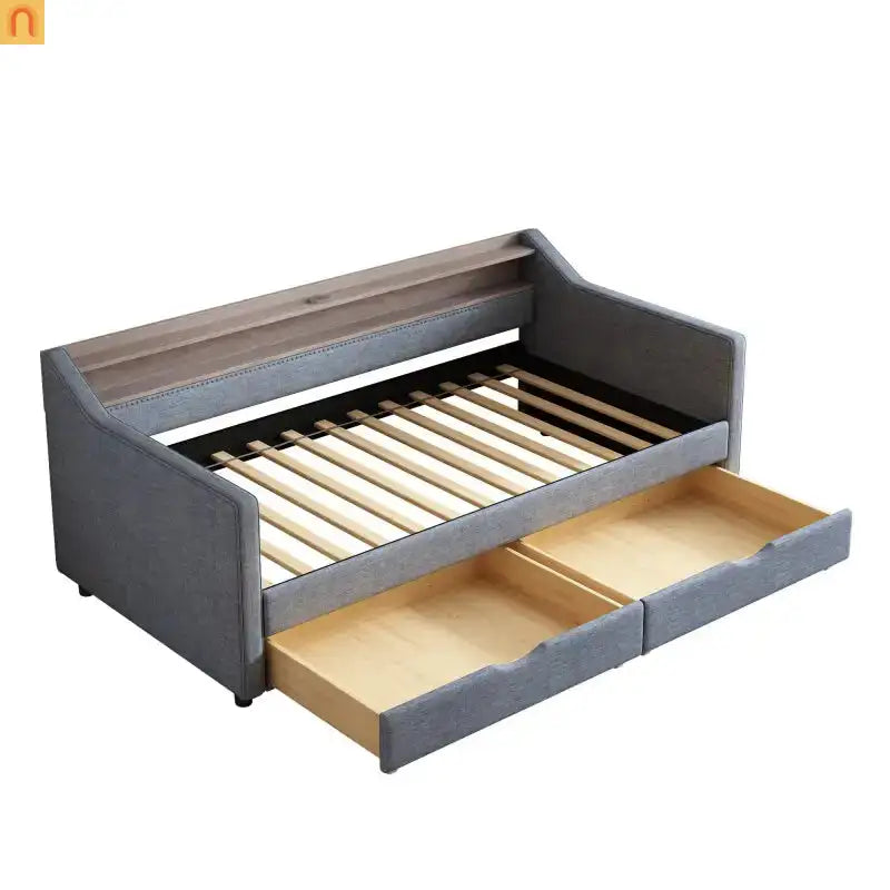 Bed Frame Daybed Twin Linen Light Gray 16-Color LED USB Storage