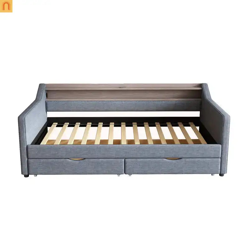 Bed Frame Daybed Twin Linen Light Gray 16-Color LED USB Storage