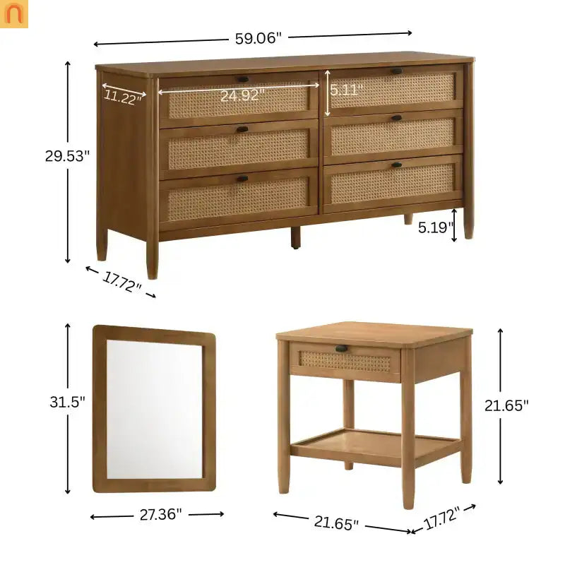 Bedroom Set Queen Walnut Textured Headboard Dresser Nightstand 5pc