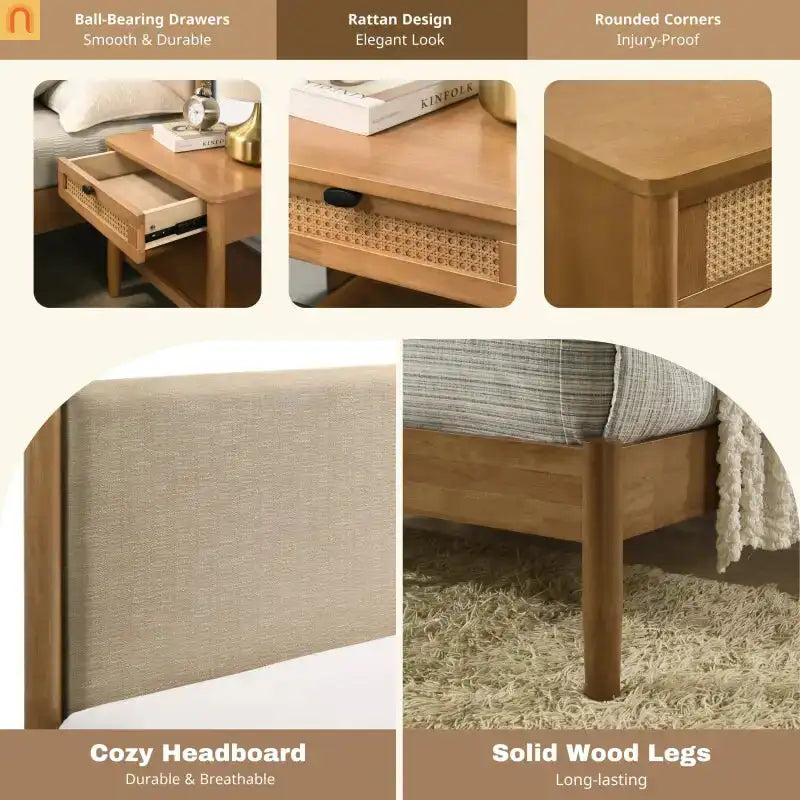 Bedroom Set Queen Walnut Textured Headboard Dresser Nightstand 5pc