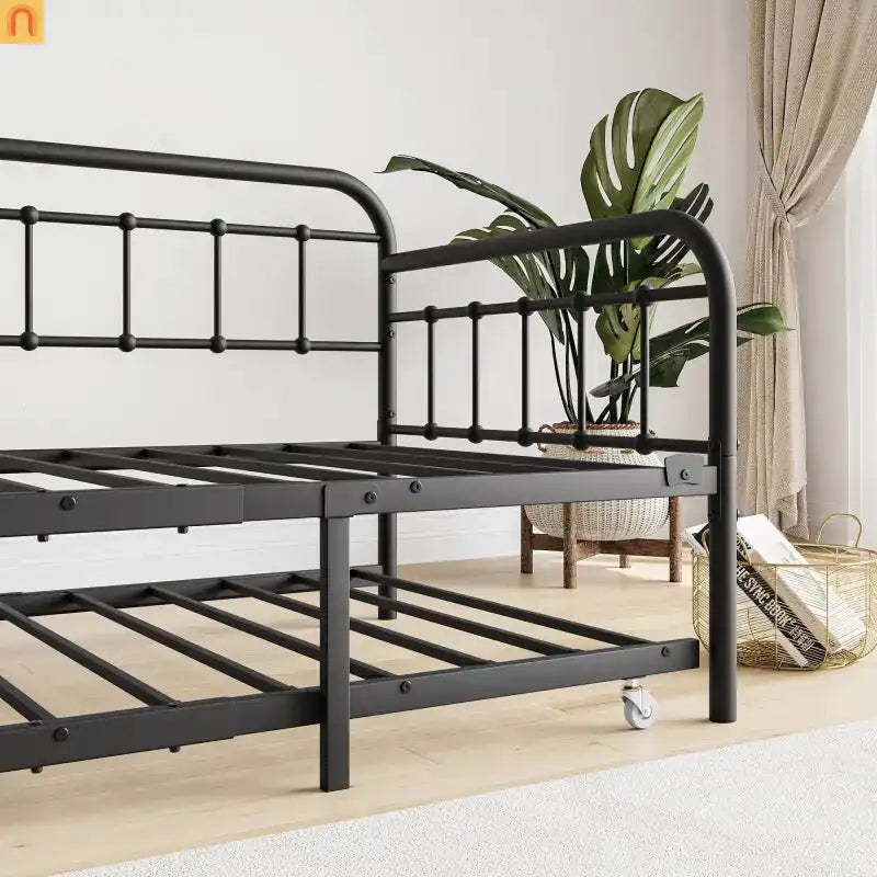 Daybed Metal Black Twin Roll-Out Trundle Caster Wheels 66 lb
