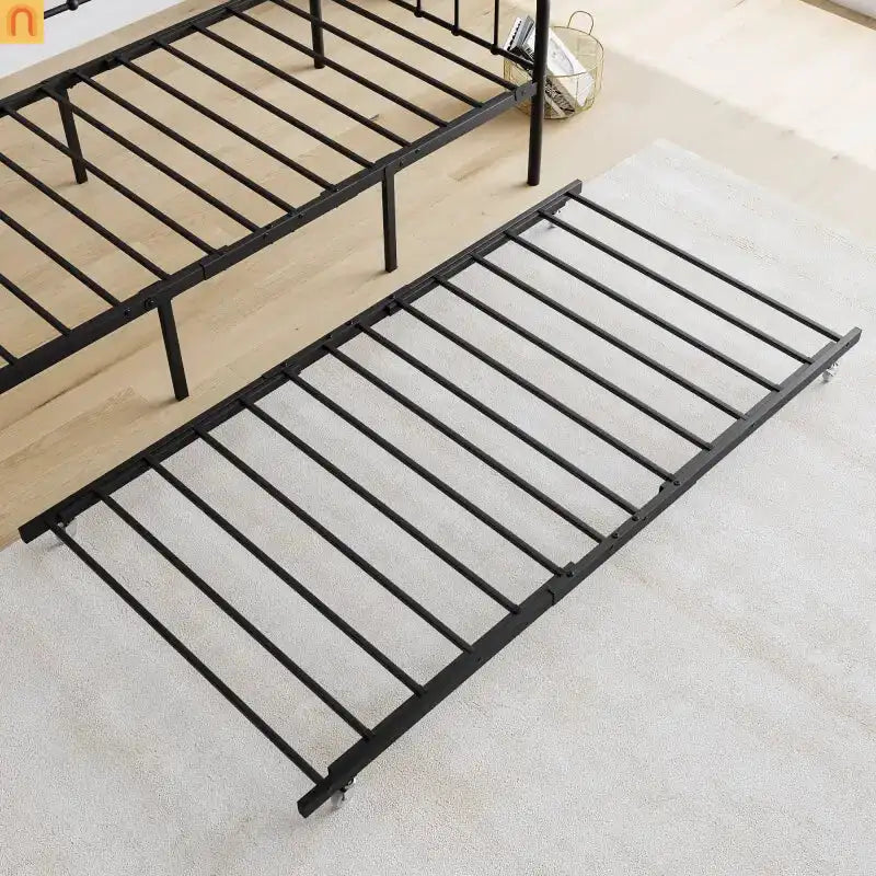 Daybed Metal Black Twin Roll-Out Trundle Caster Wheels 66 lb