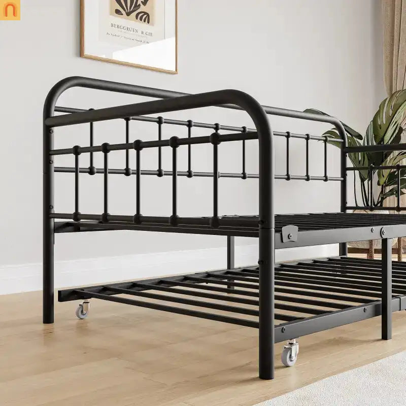 Daybed Metal Black Twin Roll-Out Trundle Caster Wheels 66 lb