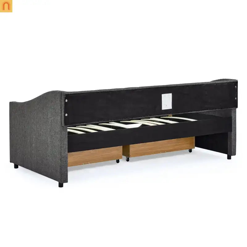 Daybed Twin Linen Dark Gray Button Tufted Drawers 500 lb