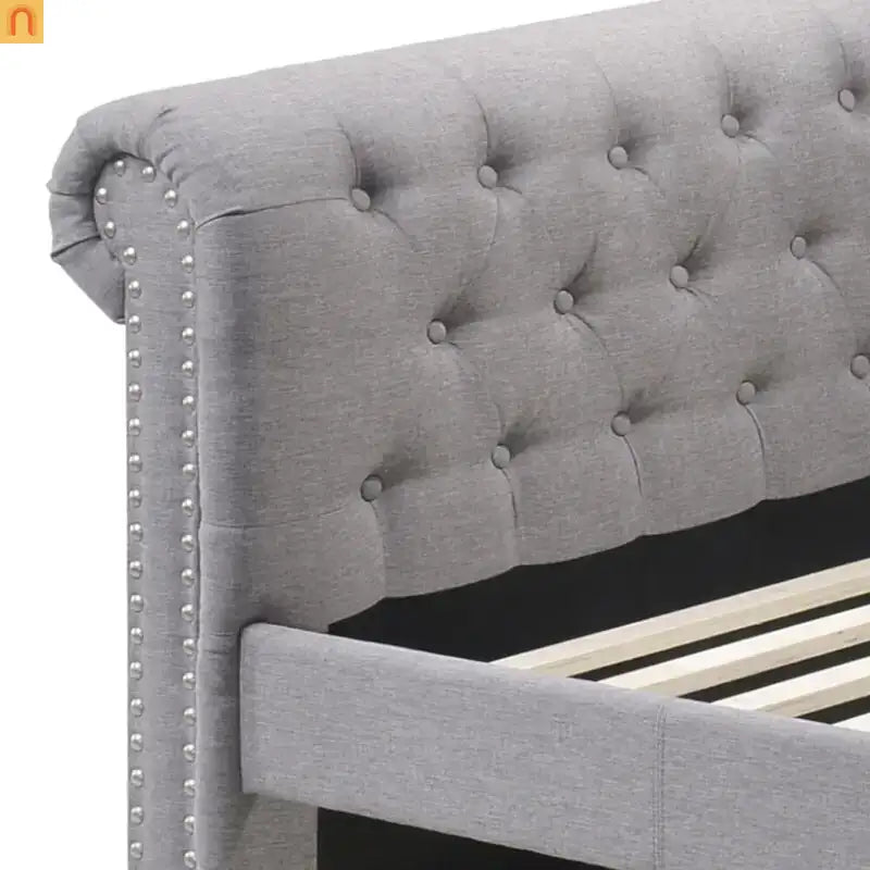 Chaise Lounge Daybed Fabric Gray Twin Chesterfield Trundle 660 lb