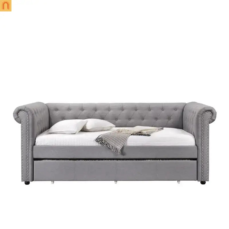 Chaise Lounge Daybed Fabric Gray Twin Chesterfield Trundle 660 lb