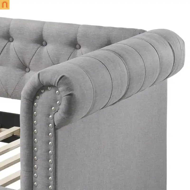 Chaise Lounge Daybed Fabric Gray Twin Chesterfield Trundle 660 lb