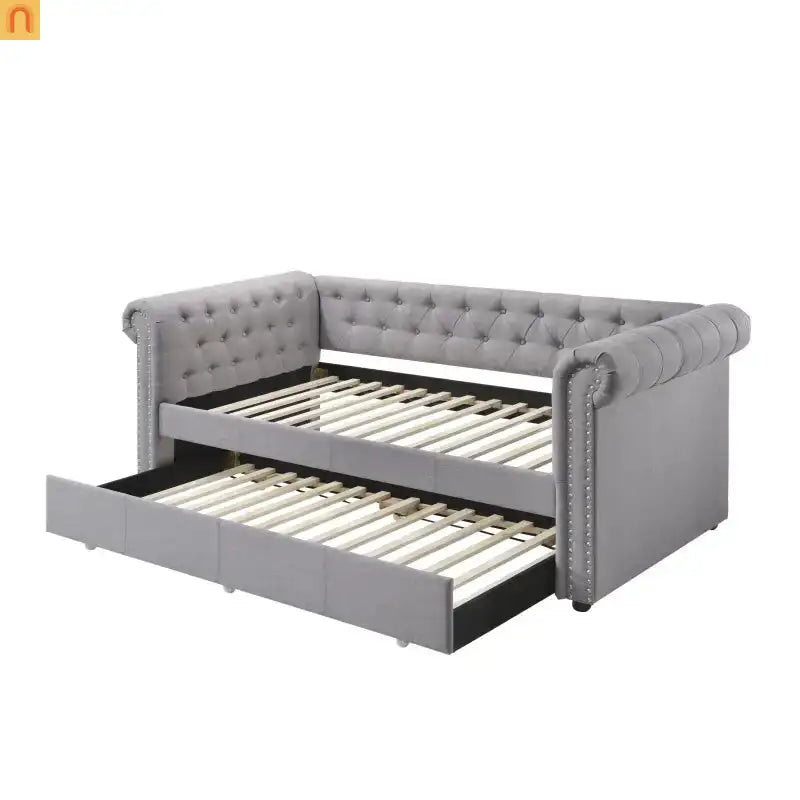 Chaise Lounge Daybed Fabric Gray Twin Chesterfield Trundle 660 lb