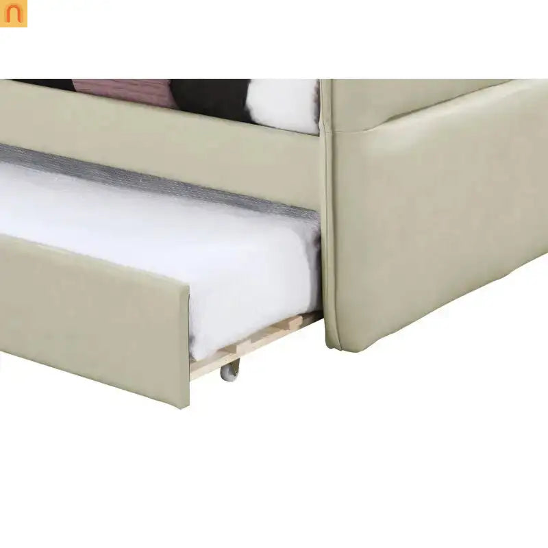 Daybed Upholstered Tan Polyester Twin Over Twin Trundle