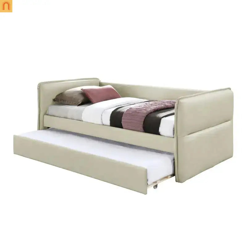Daybed Upholstered Tan Polyester Twin Over Twin Trundle