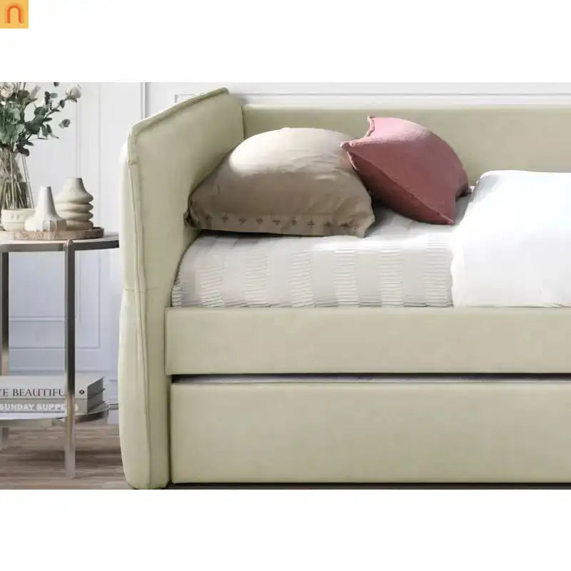 Daybed Upholstered Tan Polyester Twin Over Twin Trundle