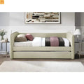 Daybed Upholstered Tan Polyester Twin Over Twin Trundle