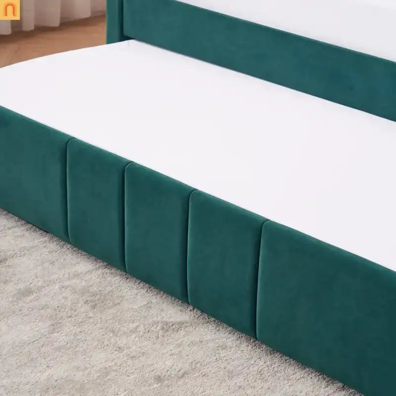 Bed Frame Daybed Twin Velvet Emerald Roll-Out Trundle
