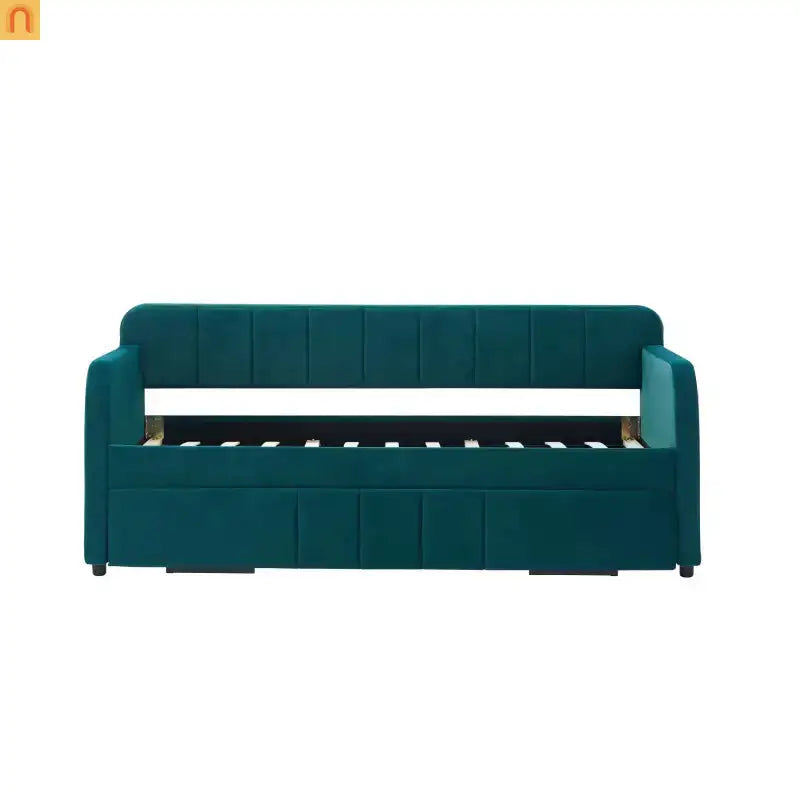 Bed Frame Daybed Twin Velvet Emerald Roll-Out Trundle