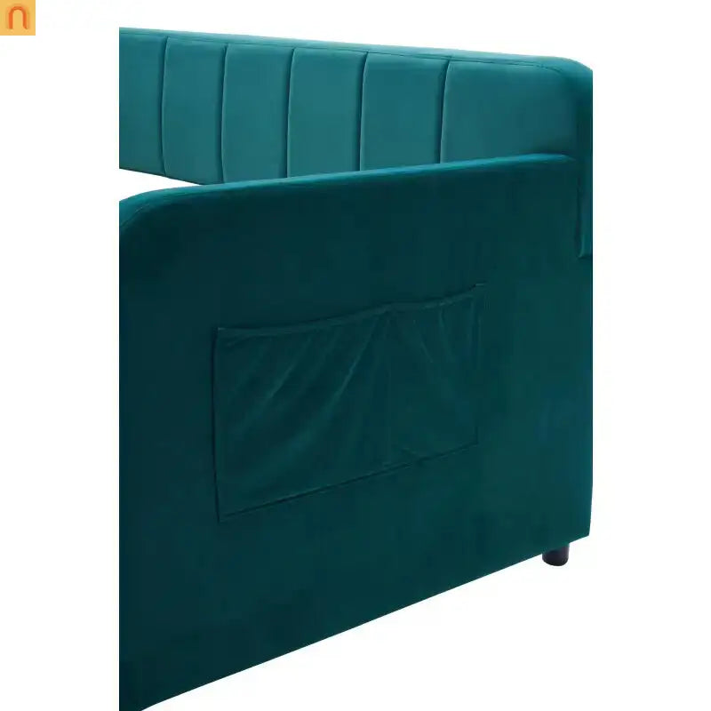 Bed Frame Daybed Twin Velvet Emerald Roll-Out Trundle