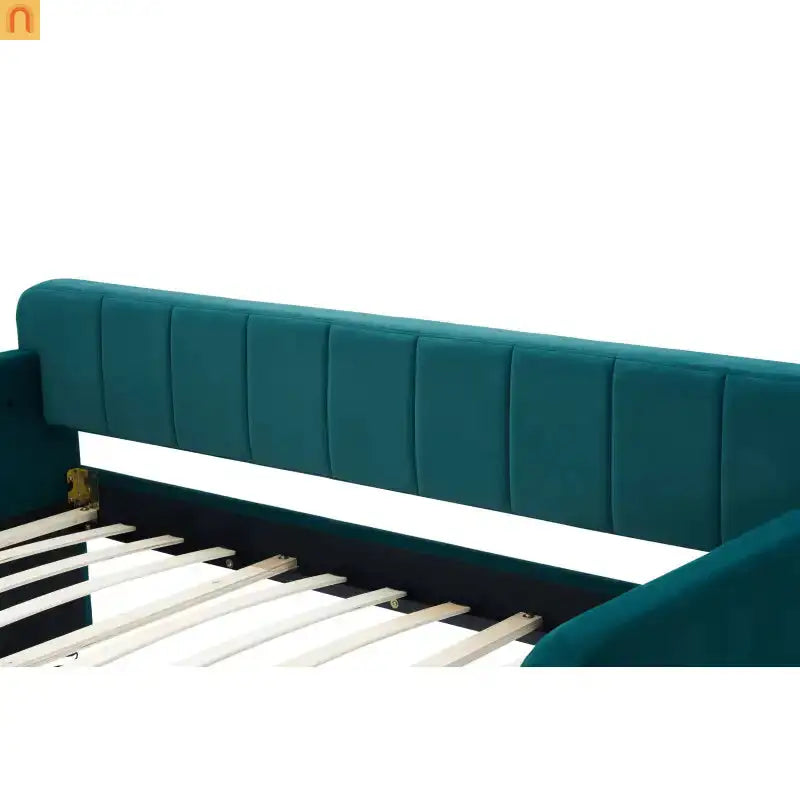 Bed Frame Daybed Twin Velvet Emerald Roll-Out Trundle