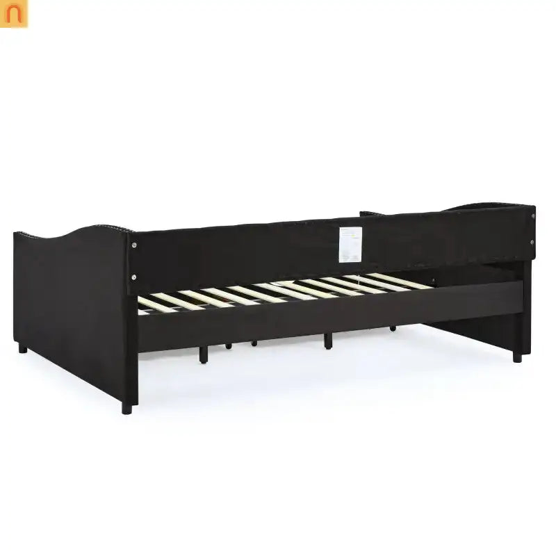 Chaise Lounge Daybed Linen Black Full Button Tufted Drawers 500 lb