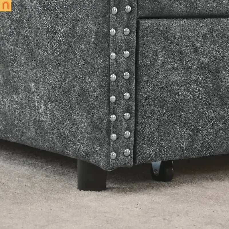 Bed Frame Daybed Linen Gray Queen Tufted Storage Drawers 500 lb