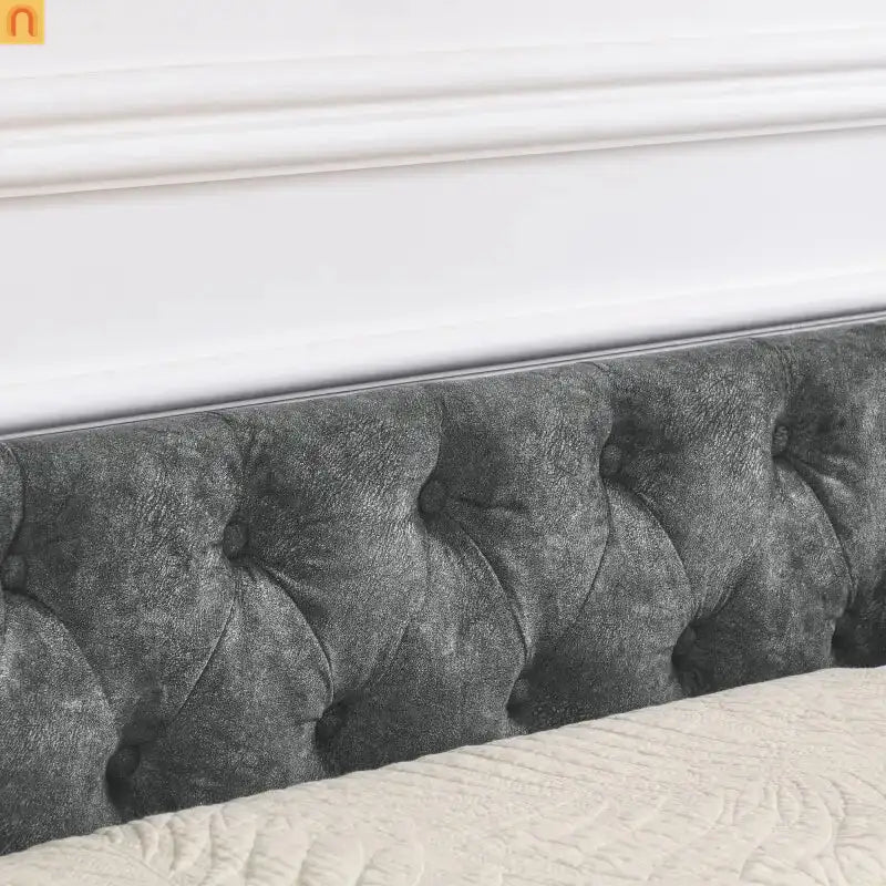 Bed Frame Daybed Linen Gray Queen Tufted Storage Drawers 500 lb