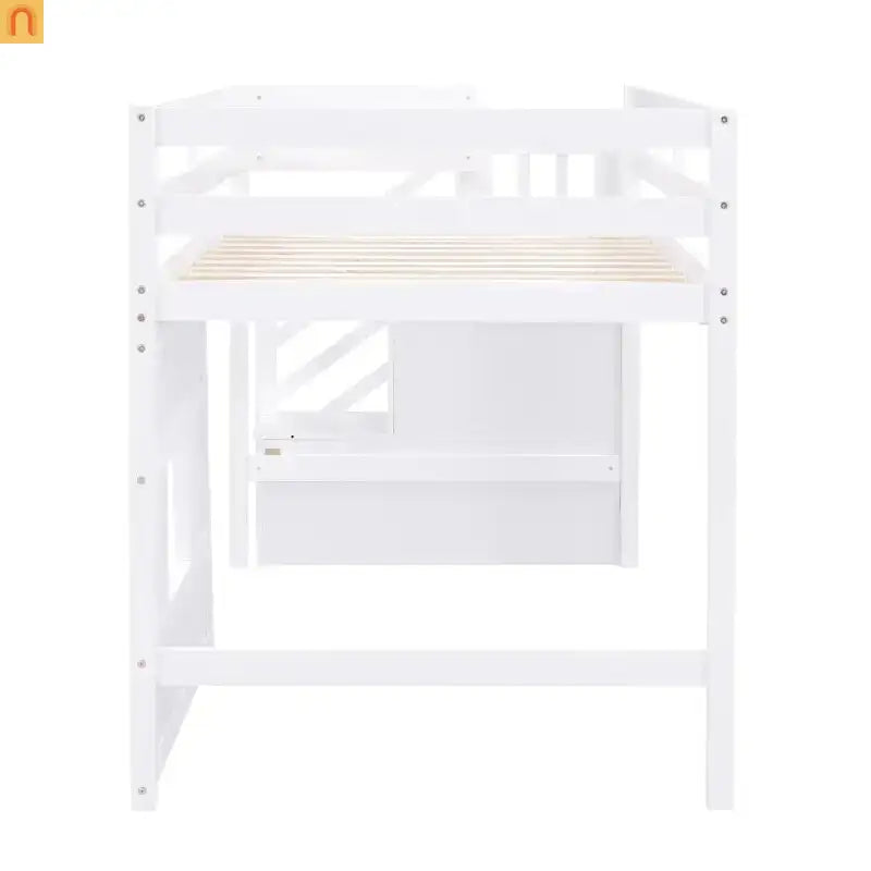 Bed Frame Loft Twin Pine White Storage Staircase LED Window