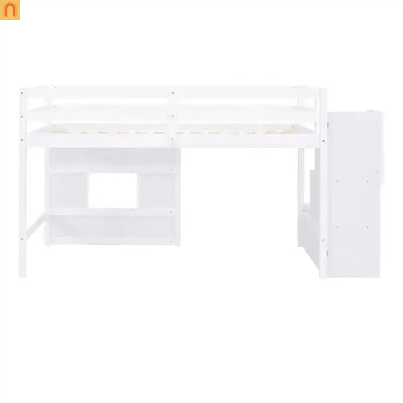 Bed Frame Loft Twin Pine White Storage Staircase LED Window