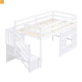 Bed Frame Loft Twin Pine White Storage Staircase LED Window